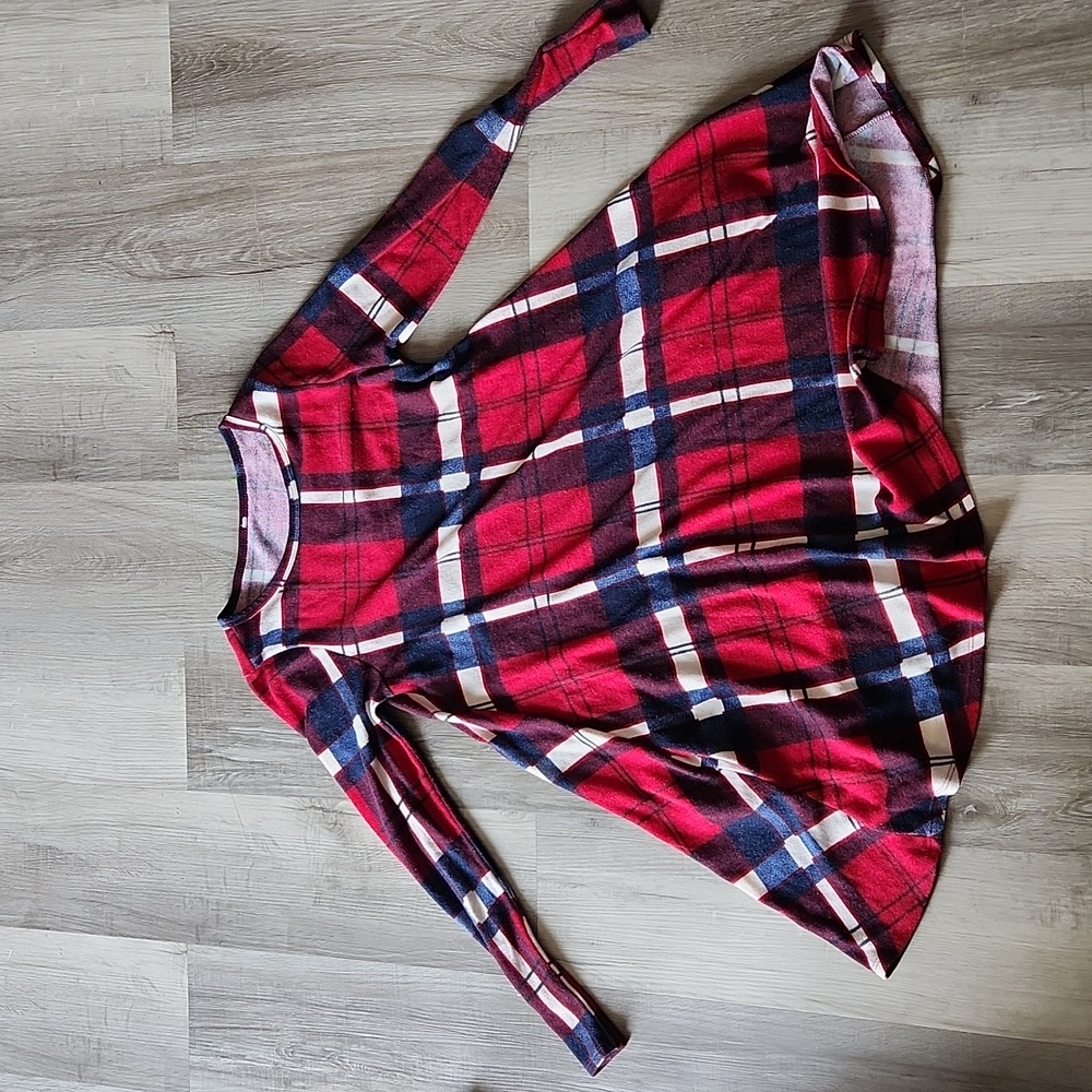 Red blue and white checkers sweater dress